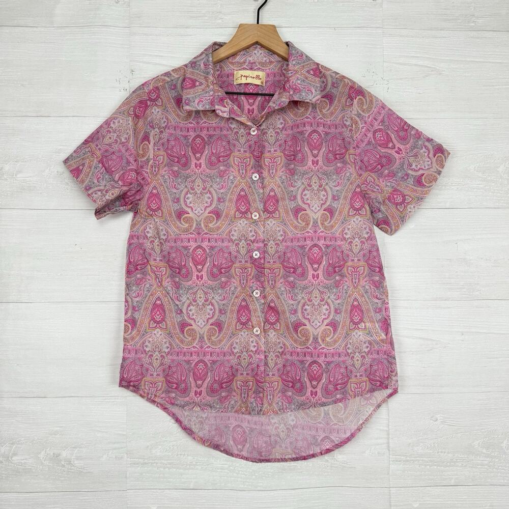 Papinelle Pajama Top Women S Floral Paisley‎ Pink Cotton Sleepwear Short Sleeve